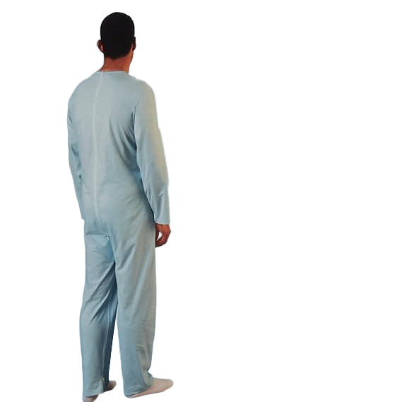 Classic Blue Cotton Zip-Front Geriatric Pajama Set for Men